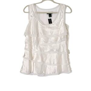 NWT White House Black Market Large 100% Silk Ivory Ruffle Tiered Tank Top Blouse